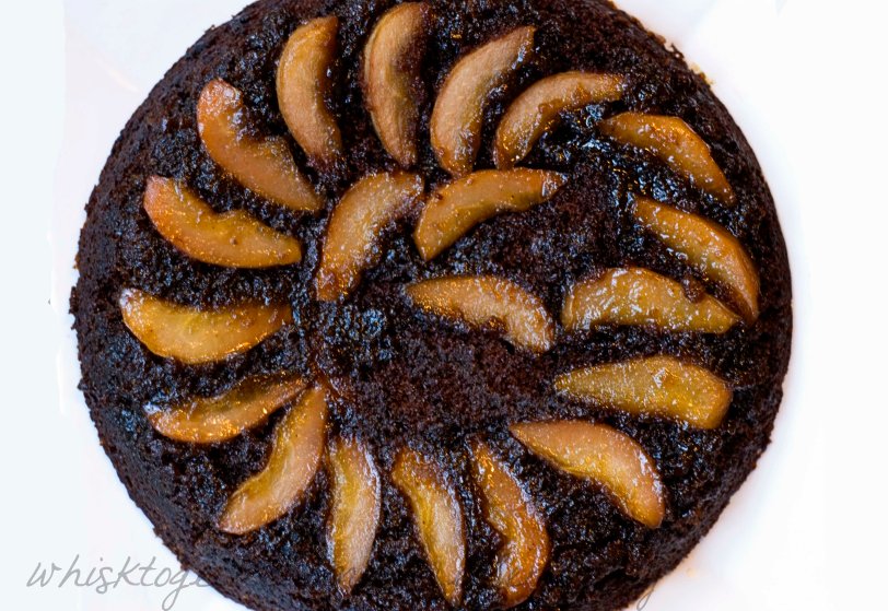 Upside Down Pear Gingerbread Cake on Whisk Together